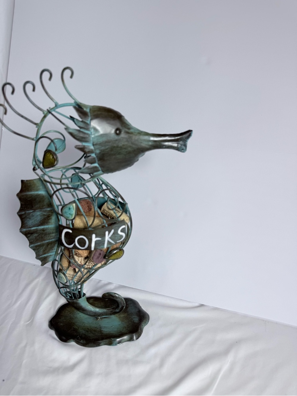 Regal Plus Seahorse Wine Cork Holder Coastal Metal Decor 17.5”
